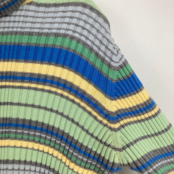 Y2K Valerie Stevens Women M Petite FLAW Multicolor Stripe Ribbed Turtleneck Slim - Picture 6 of 10